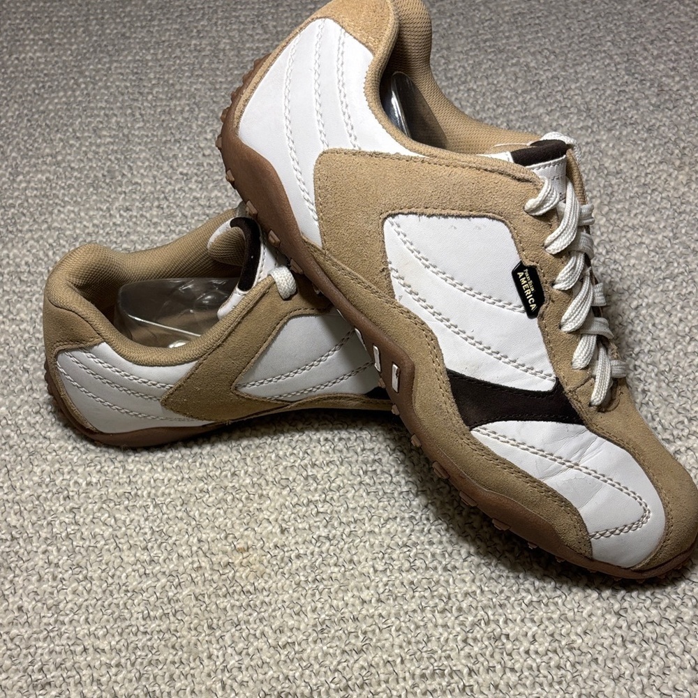 Perry Ellis America Men's White and Tan Casual Leather & Suede Sneakers